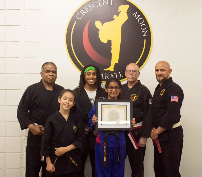 Students and families together at Crescent Moon Karate