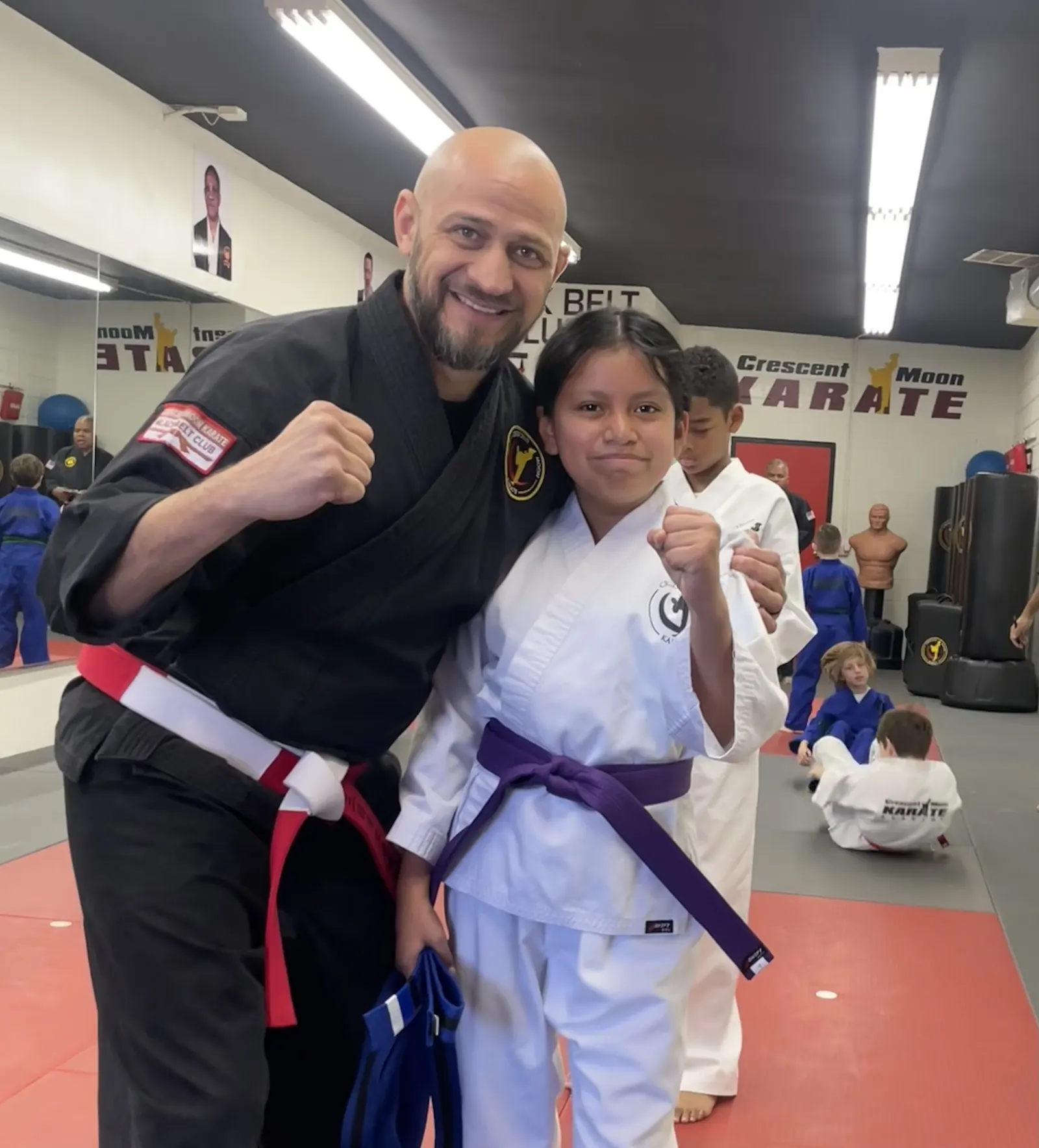 Instruction being given to students during a karate class