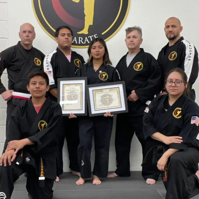 Adult and teen black belt students at Crescent Moon Karate.